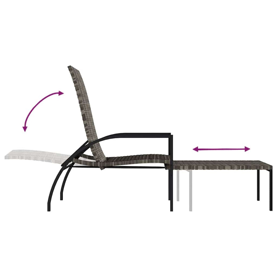 Sun Lounger with Footrest PE Rattan Grey