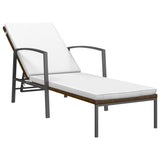 Garden Sun Lounger with Cushion Poly Rattan Brown - Front View