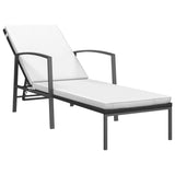Garden Sun Lounger with Cushion Poly Rattan Black - Front View