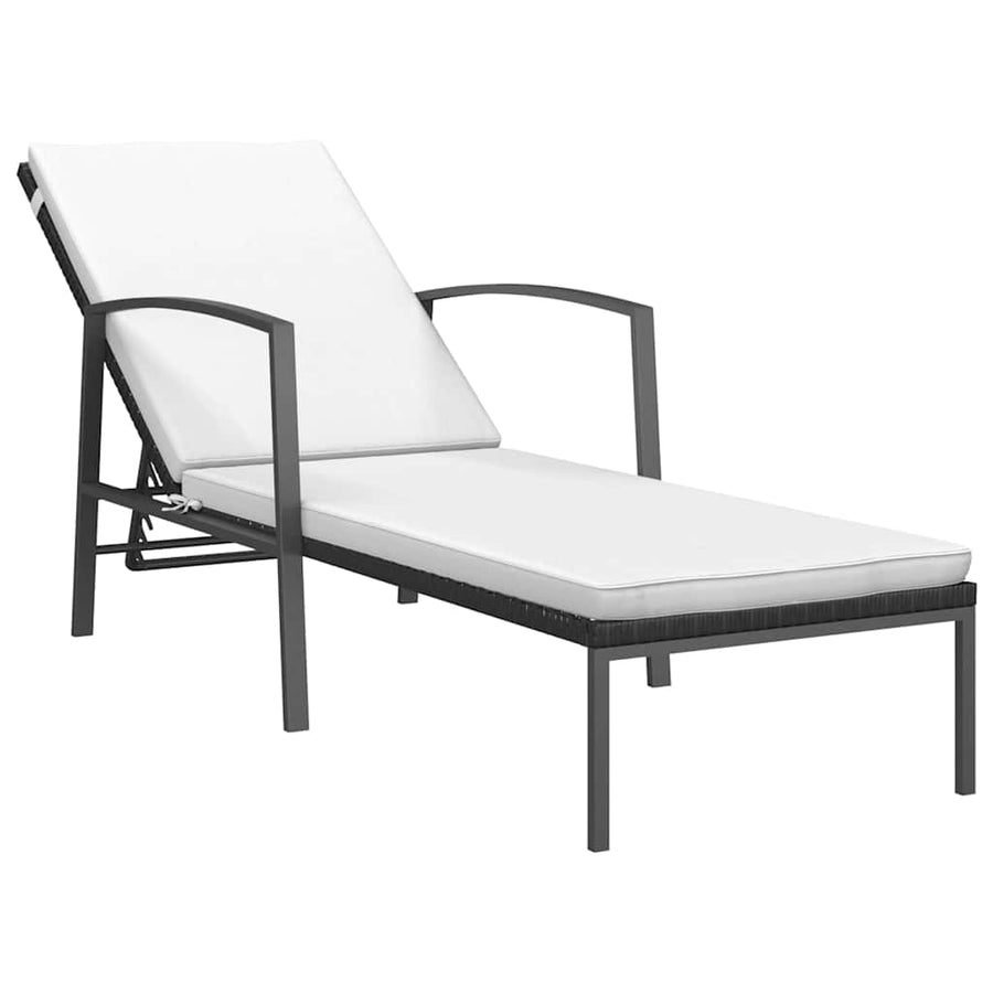 Garden Sun Lounger with Cushion Poly Rattan Black