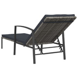 Garden Sun Lounger with Cushion Poly Rattan Grey - 45-Degree Angle