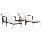 Sun Loungers 2 pcs with Table Poly Rattan Brown - Front View