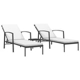 Sun Loungers 2 pcs with Table Poly Rattan Black - Front View