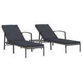 Sun Loungers 2 pcs with Table Poly Rattan Grey - Front View