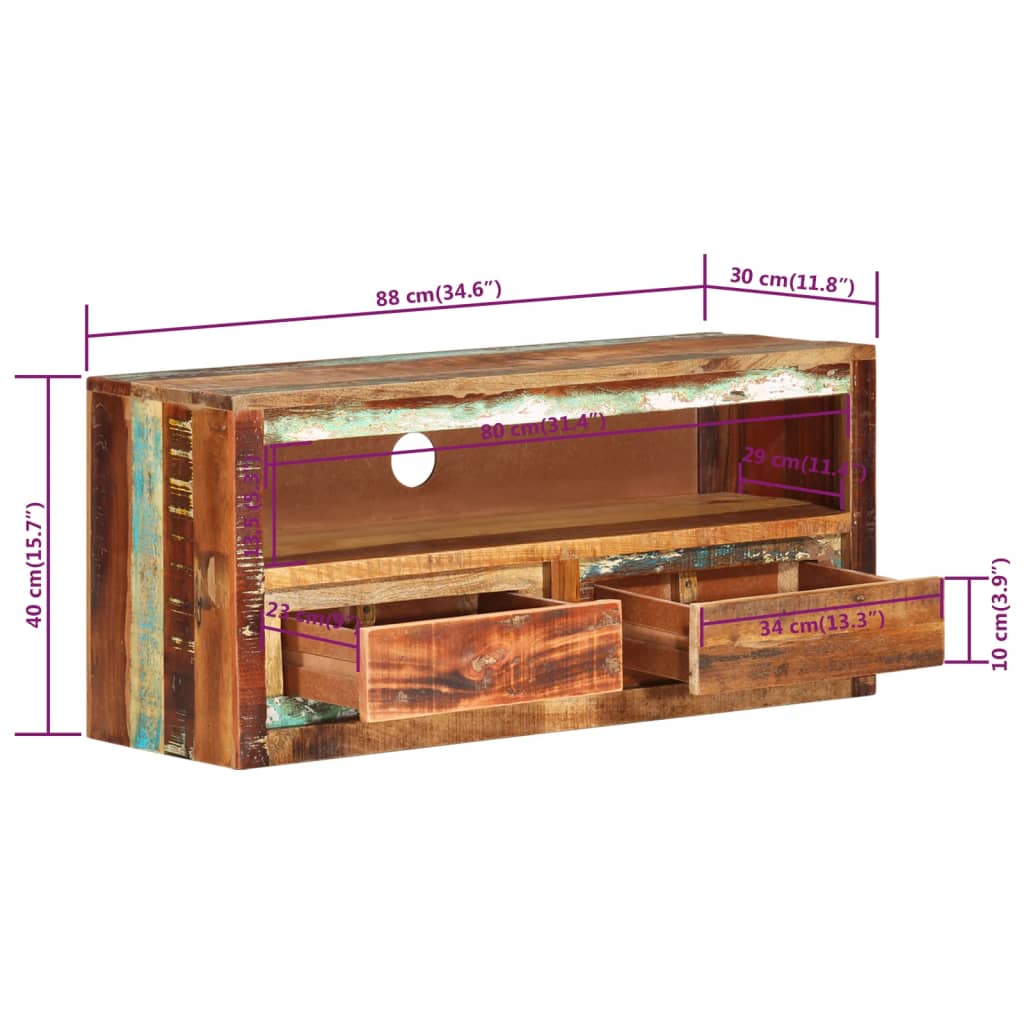 TV Cabinet 88x30x40 cm Solid Wood Reclaimed
