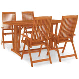 5 Piece Garden Dining Set Solid Wood Eucalyptus - Front View