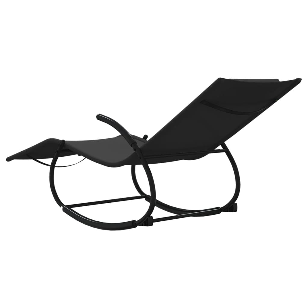 Rocking Sun Lounger Black Steel and Textilene