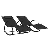 Rocking Sun Loungers 2 pcs Black Steel and Textilene - Front View