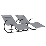 Rocking Sun Loungers 2 pcs Grey Steel and Textilene - Front View
