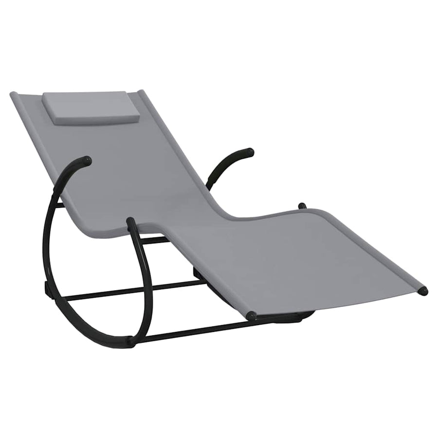 Rocking Sun Loungers 2 pcs Grey Steel and Textilene