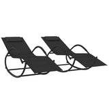 Rocking Sun Loungers 2 pcs Black Steel and Textilene - Front View