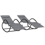 Rocking Sun Loungers 2 pcs Grey Steel and Textilene - Front View