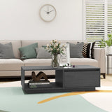 Coffee Table Grey 110x50x33.5 cm Solid Pinewood - Side View