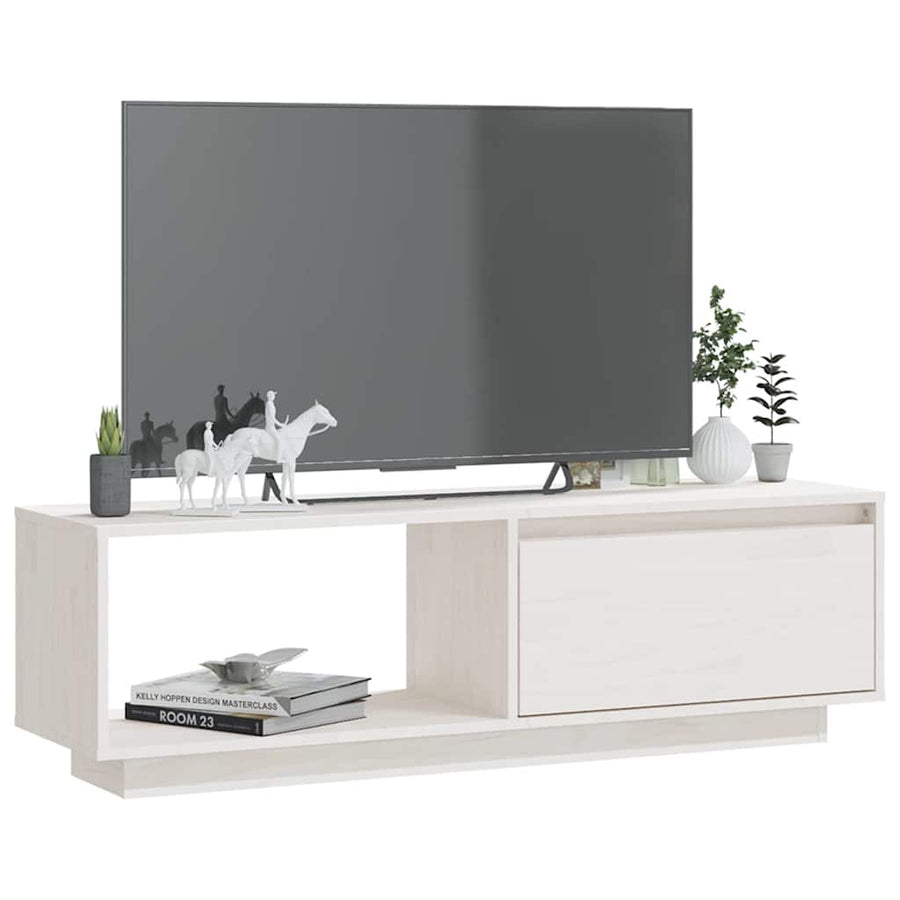 TV Cabinet White 110x30x33.5 cm Solid Pinewood