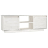 TV Cabinet White 110x30x40 cm Solid Pinewood - Front View