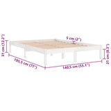 Bed Frame without Mattress White Solid Wood 135x190 cm