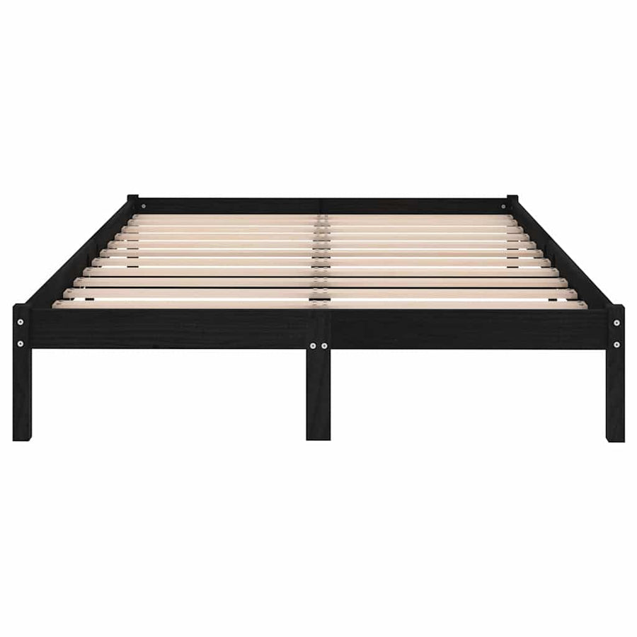 Bed Frame without Mattress Black Solid Wood 135x190 cm