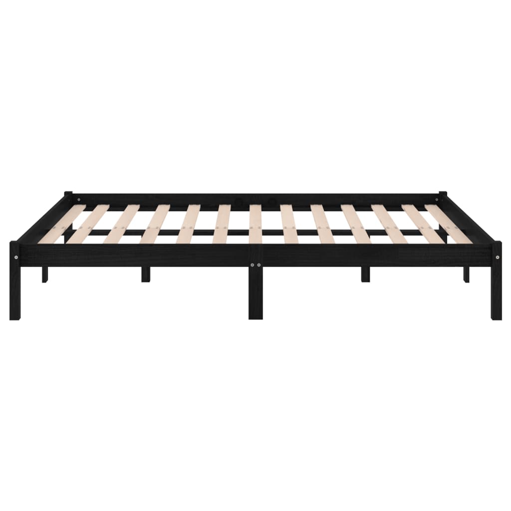 Bed Frame without Mattress Black Solid Wood 135x190 cm