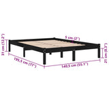 Bed Frame without Mattress Black Solid Wood 135x190 cm - Low Angle