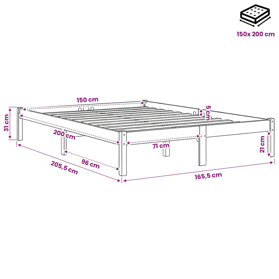 Bed Frame without Mattress Solid Wood 150x200 cm