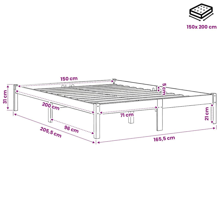 Bed Frame without Mattress Black Solid Wood 150x200 cm