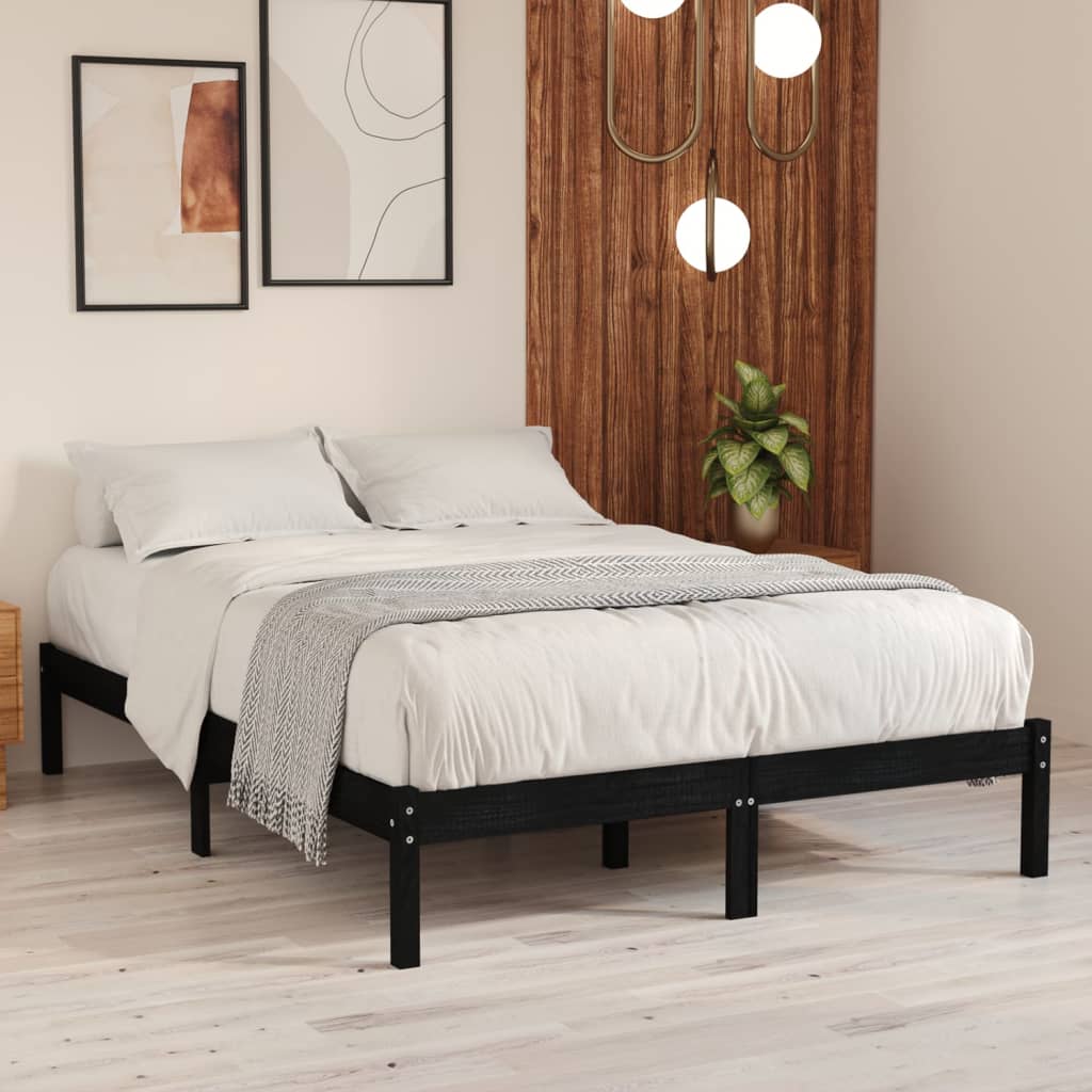 Bed Frame without Mattress Black Solid Wood 150x200 cm
