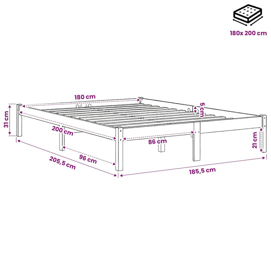 Bed Frame without Mattress Black Solid Wood 183x203 cm King