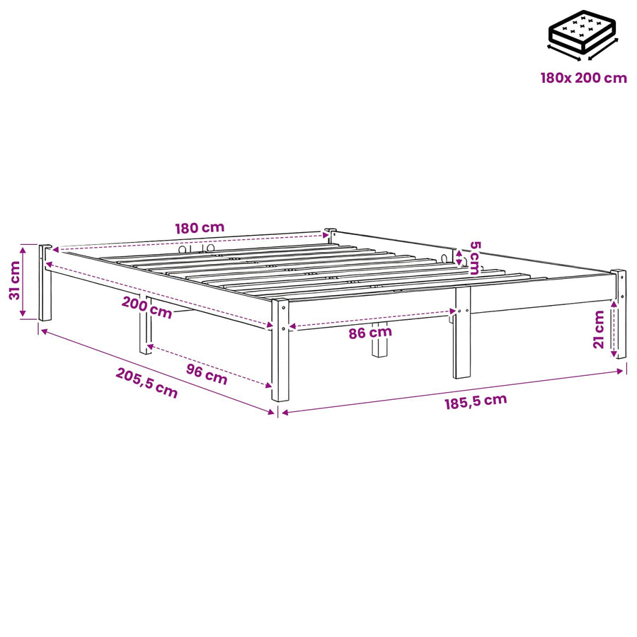 Bed Frame without Mattress Black Solid Wood 183x203 cm King