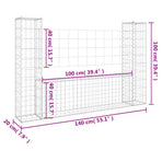 U-shape Gabion Basket with 2 Posts Iron 140x20x100 cm