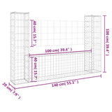 U-shape Gabion Basket with 2 Posts Iron 140x20x100 cm - Rear View