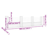 U-shape Gabion Basket with 4 Posts Iron 380x20x100 cm - Rear View