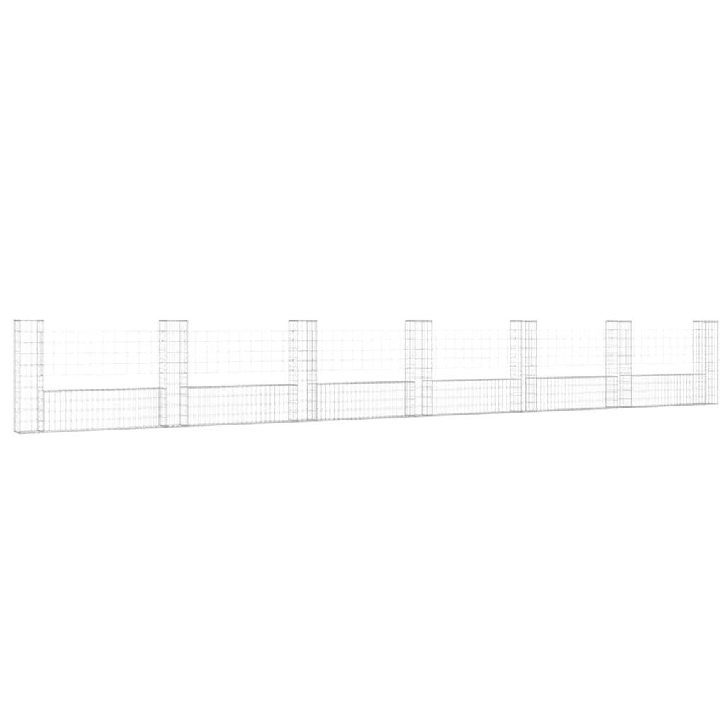 U-shape Gabion Basket with 7 Posts Iron 740x20x100 cm