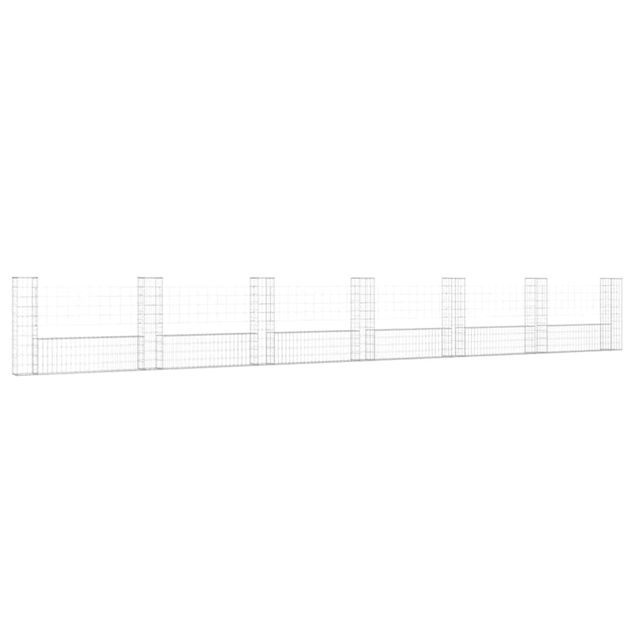 U-shape Gabion Basket with 7 Posts Iron 740x20x100 cm