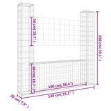U-shape Gabion Basket with 2 Posts Iron 140x20x150 cm - Rear View