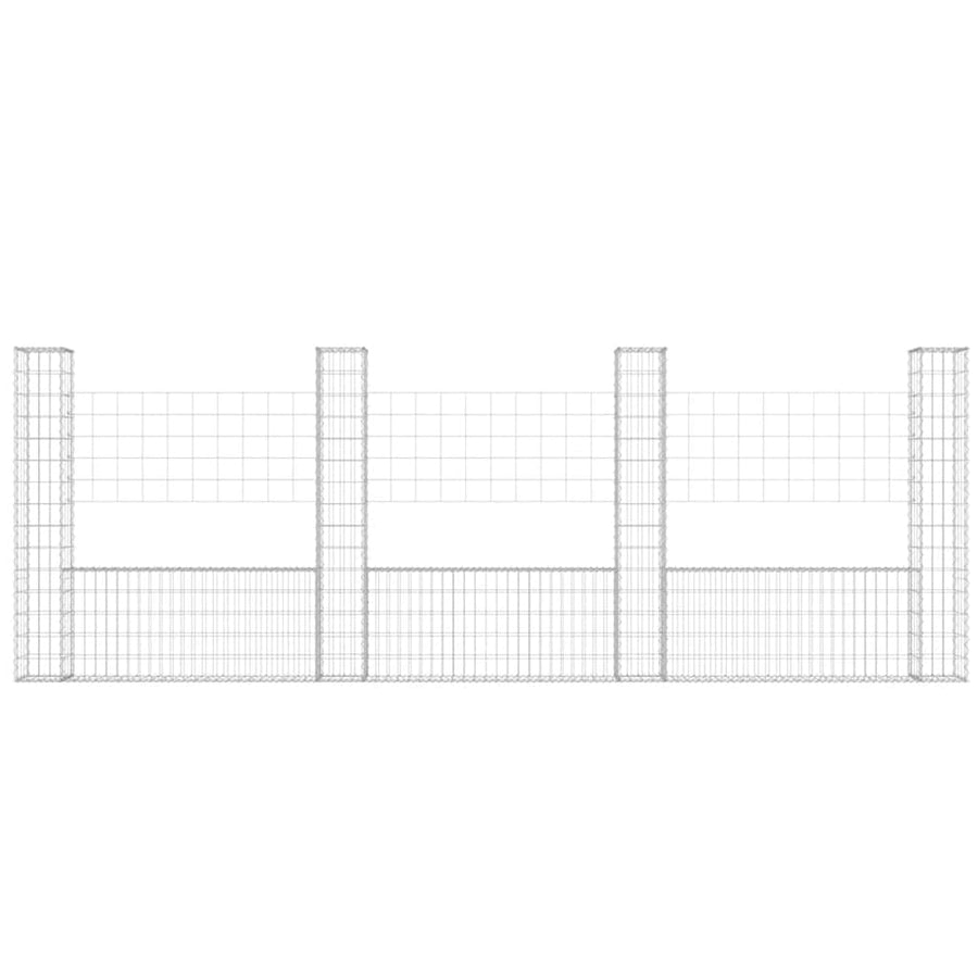 U-shape Gabion Basket with 4 Posts Iron 380x20x150 cm