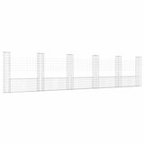 U-shape Gabion Basket with 6 Posts Iron 620x20x150 cm - Front View