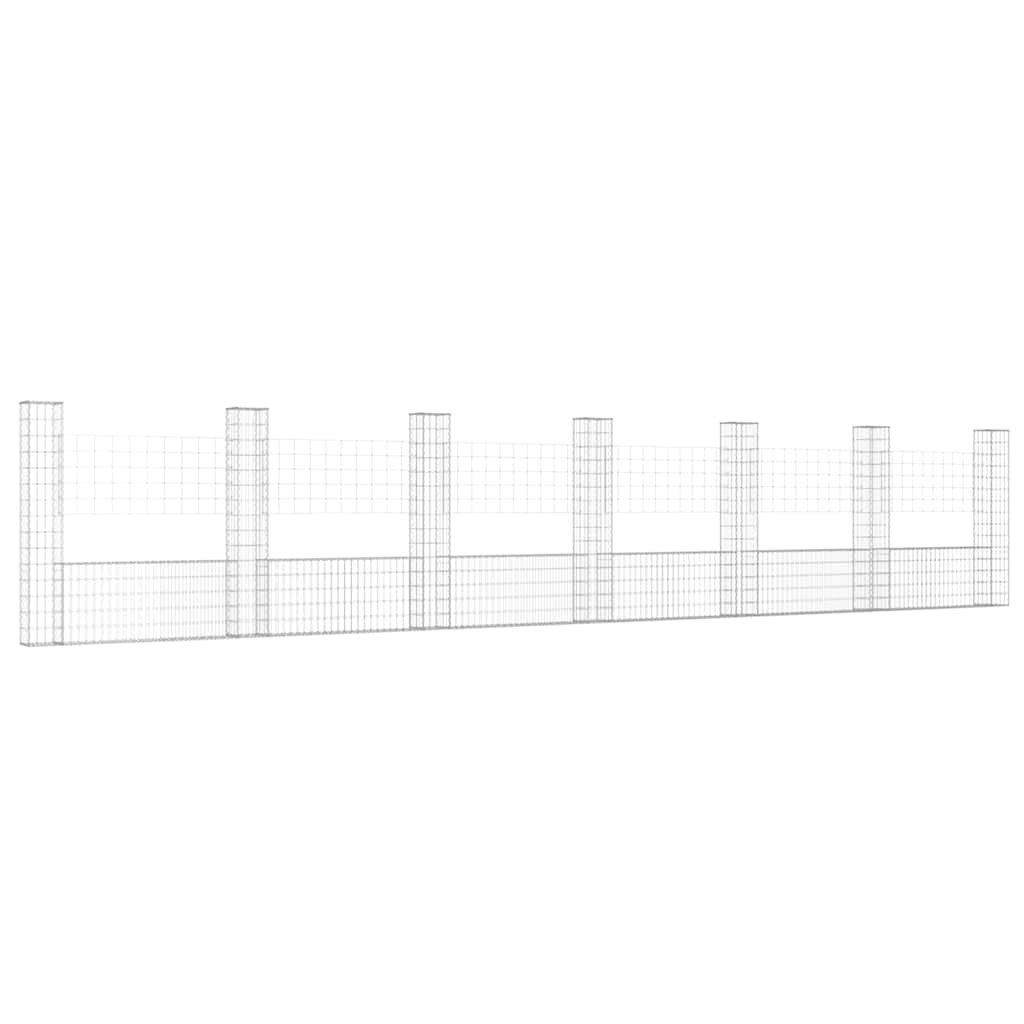 U-shape Gabion Basket with 7 Posts Iron 740x20x150 cm