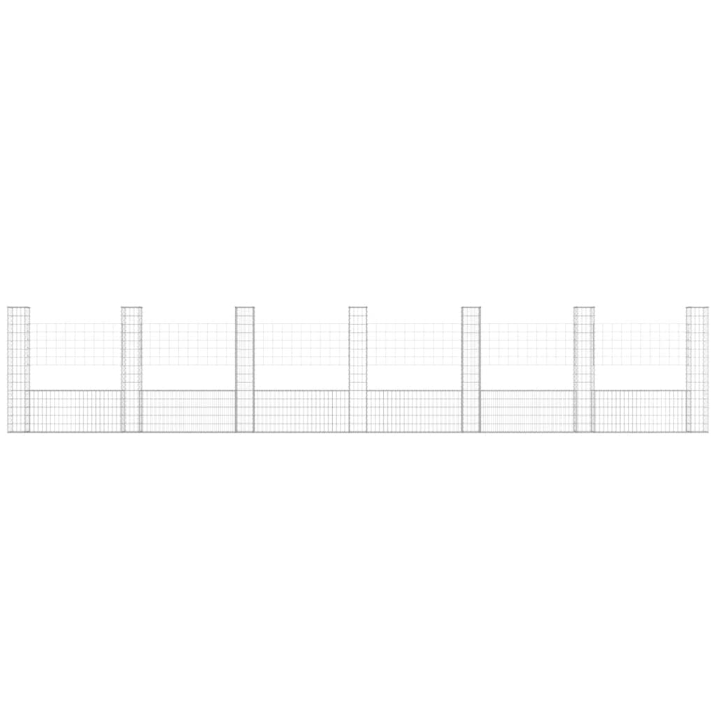 U-shape Gabion Basket with 7 Posts Iron 740x20x150 cm