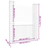 U-shape Gabion Basket with 2 Posts Iron 140x20x200 cm - Rear View