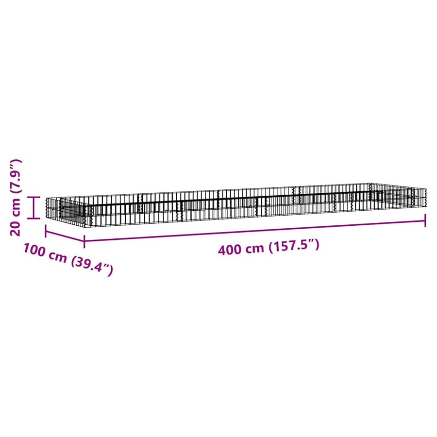 Gabion Raised Bed Galvanised Steel 400x100x20 cm