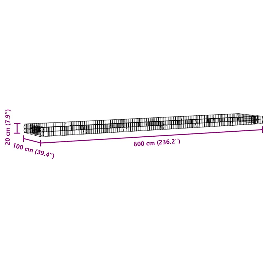 Gabion Raised Bed Galvanised Steel 600x100x20 cm