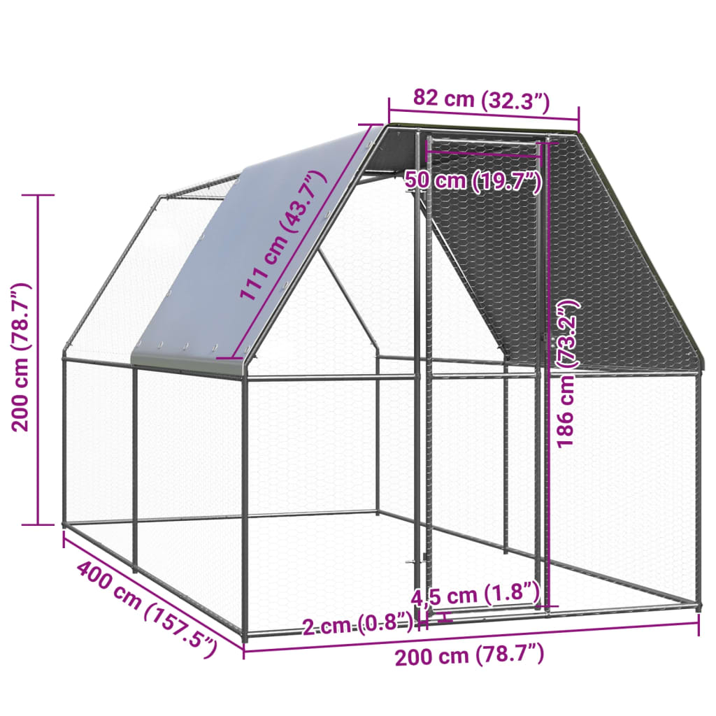 Outdoor Chicken Cage 2x4x2 m Galvanised Steel