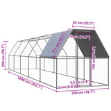 Outdoor Chicken Cage 2x10x2 m Galvanised Steel - 45-Degree Angle