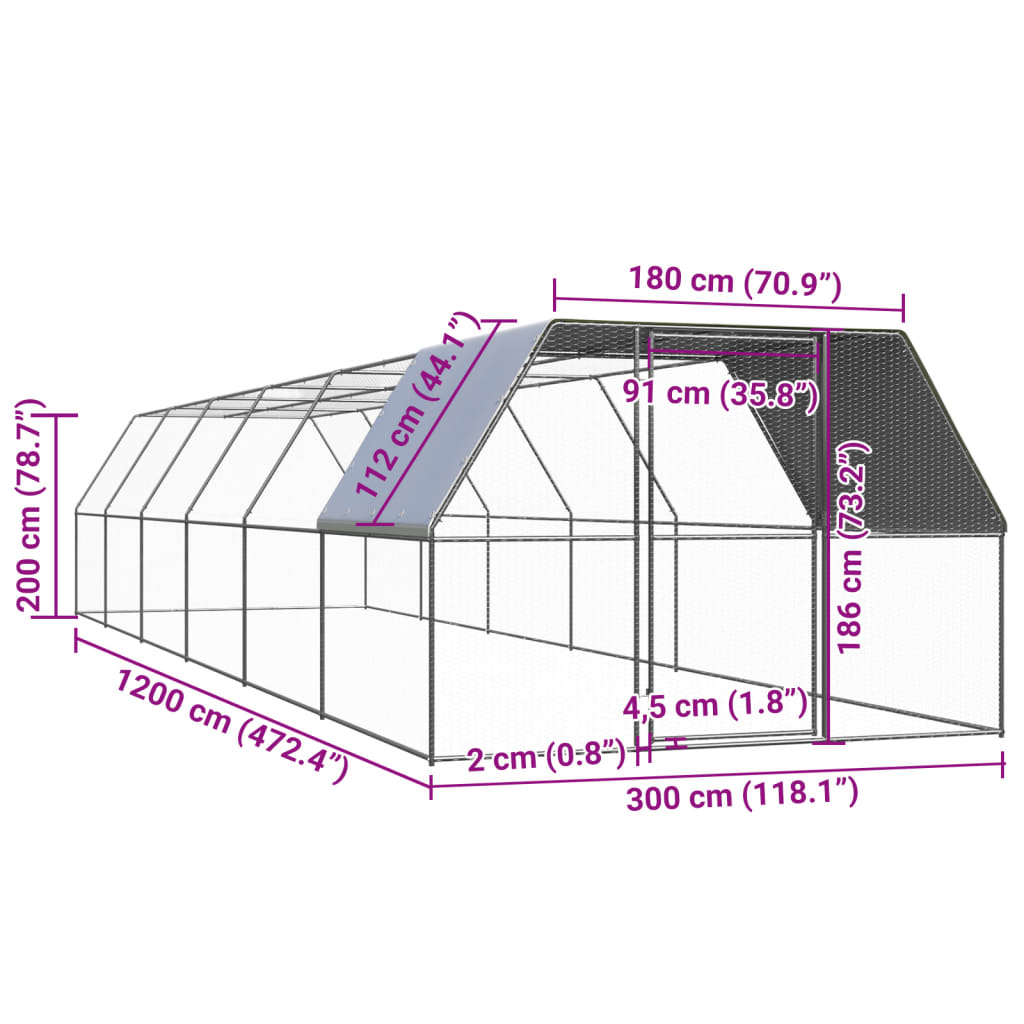 Outdoor Chicken Cage 3x12x2 m Galvanised Steel