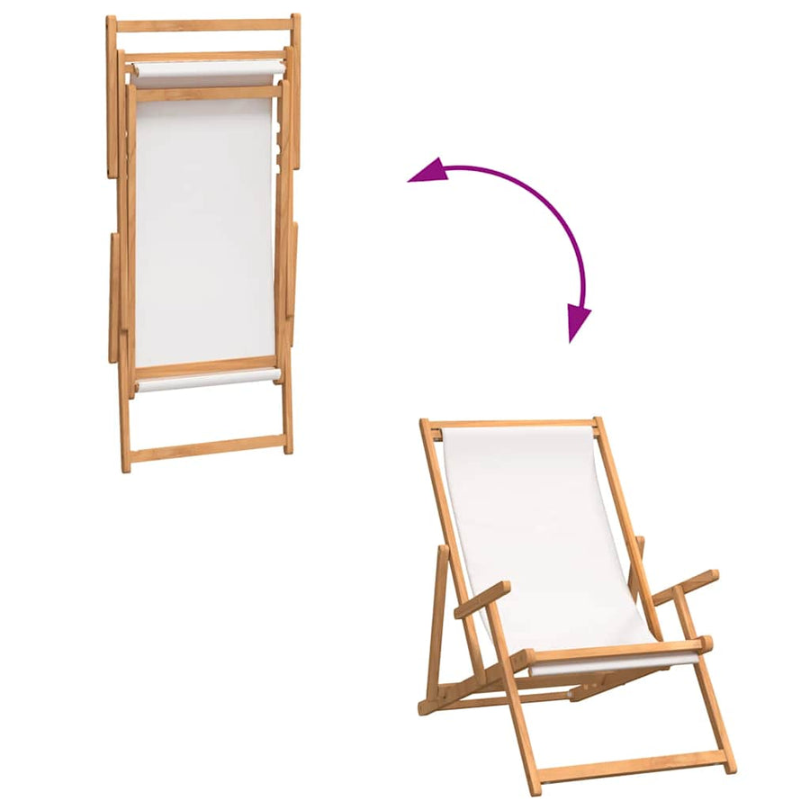 Folding Chair Solid Wood Teak Cream