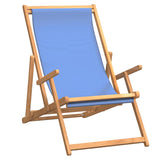 Folding Beach Chair Solid Wood Teak Blue - Front View