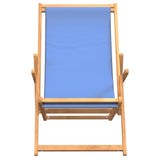 Folding Beach Chair Solid Wood Teak Blue - Side View