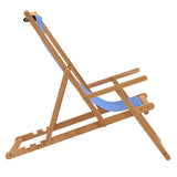 Folding Beach Chair Solid Wood Teak Blue - Top-Down View