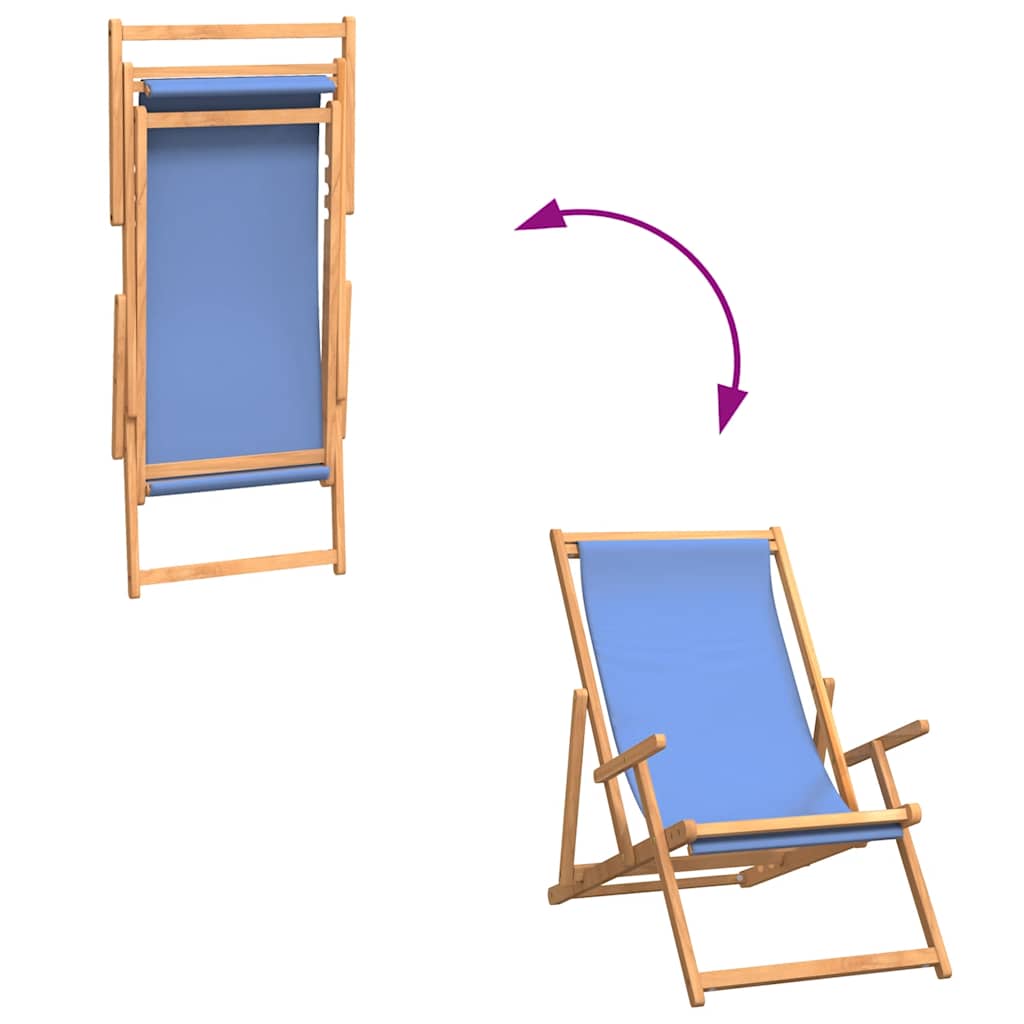 Folding Beach Chair Solid Wood Teak Blue