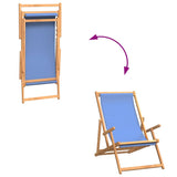 Folding Beach Chair Solid Wood Teak Blue - Close-Up Angle